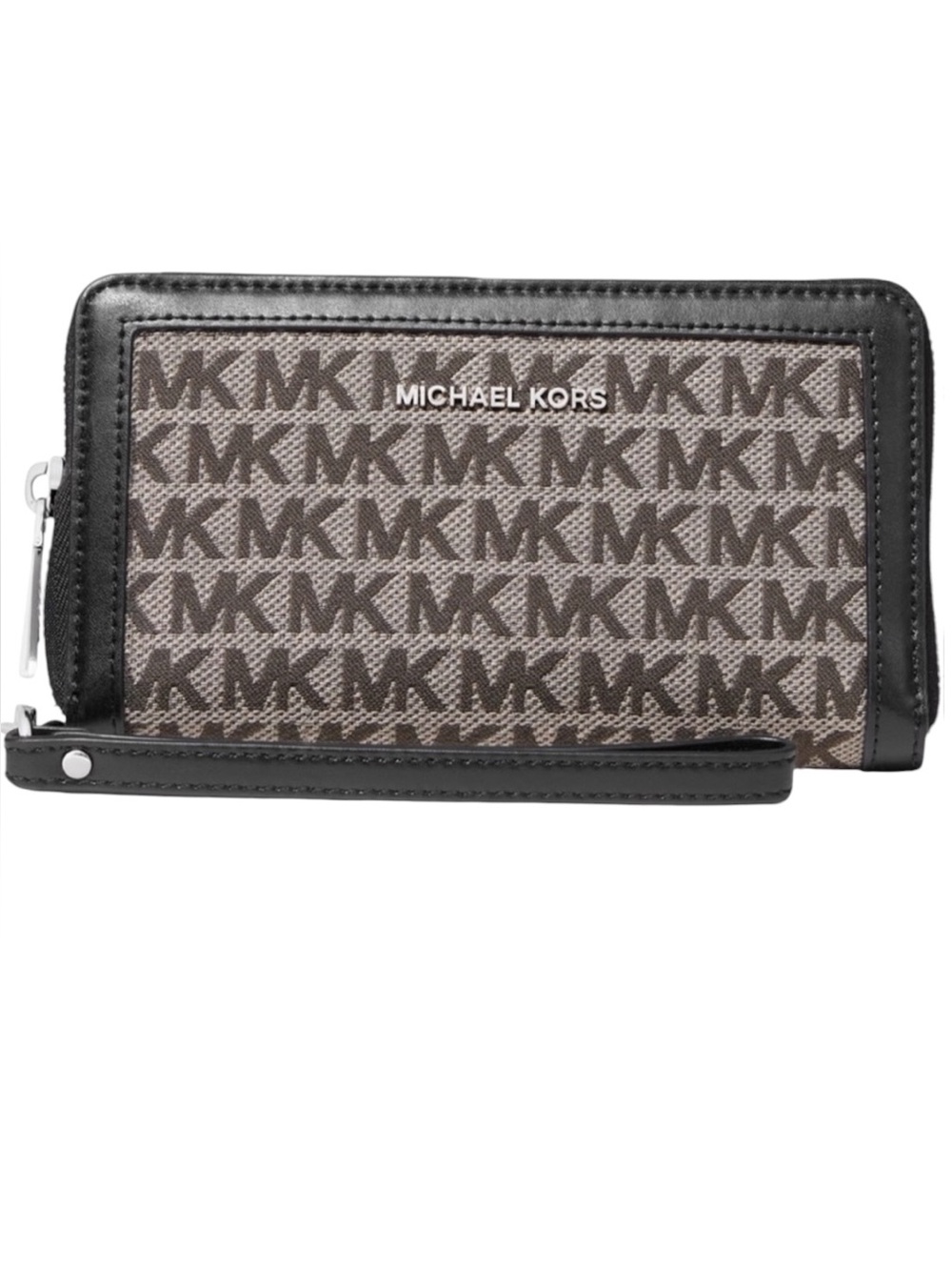 NWT Michael Kors Jet Set Monogram Smartphone Wristlet Black Grey Wallet Clutch